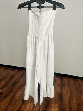 Grace & Lace White Strapless Wide-Leg Romper
